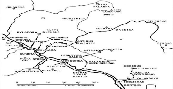 Карта на патните коридори по кои Антигонидите ја зазеле Пајонија (В.Л. и Ѓ. К.)